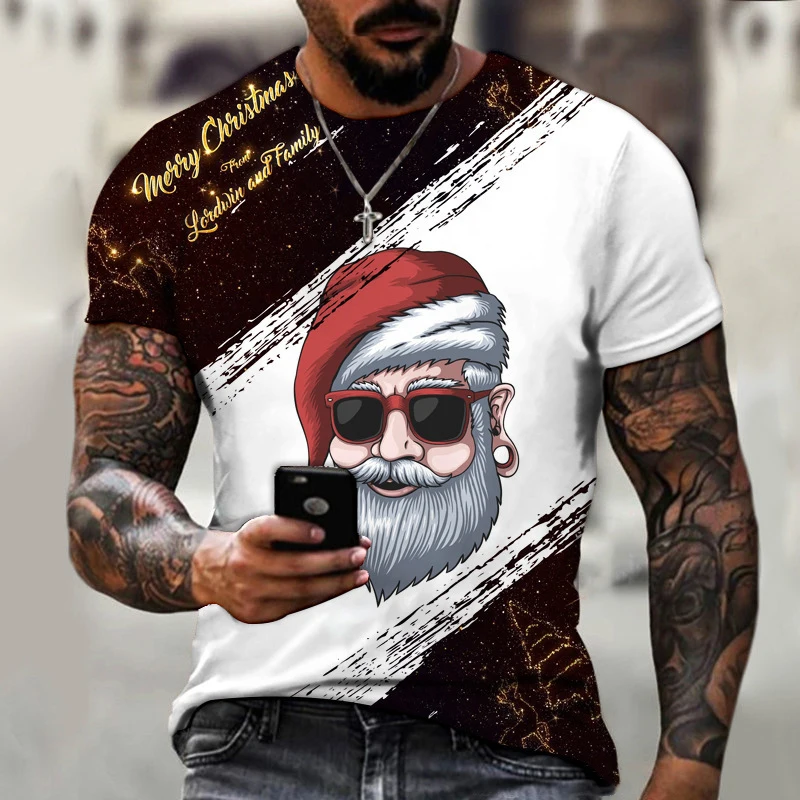 

Men's Summer Short sleeve Christmas Print T-shirt Male Sports Santa Claus tshirt Fitness Gym t shirt Tee Tops Streetwear Clothes