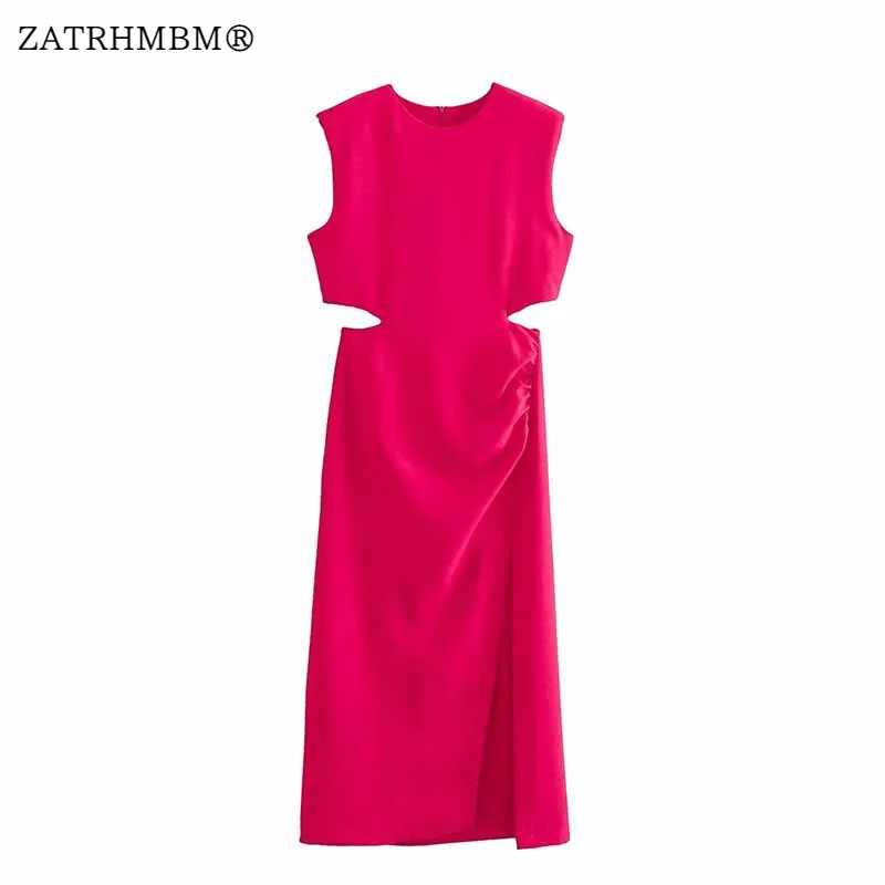 

ZATRHMBM, женское летнее модное ажурное платье миди с украшением, винтажные сексуальные женские платья без рукавов с Боковым Разрезом, платья для женщин, 2023