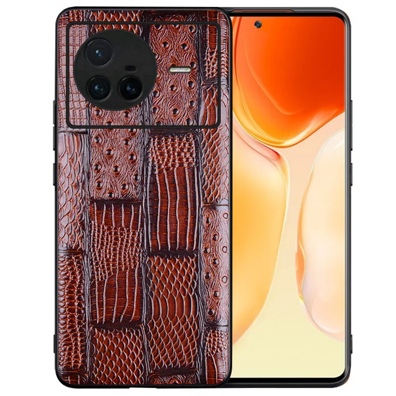 

Hot Sales Luxury Genuine Leather Phone Cases For Vivo X80 Pro Shockproof Back Cover Fundas Case