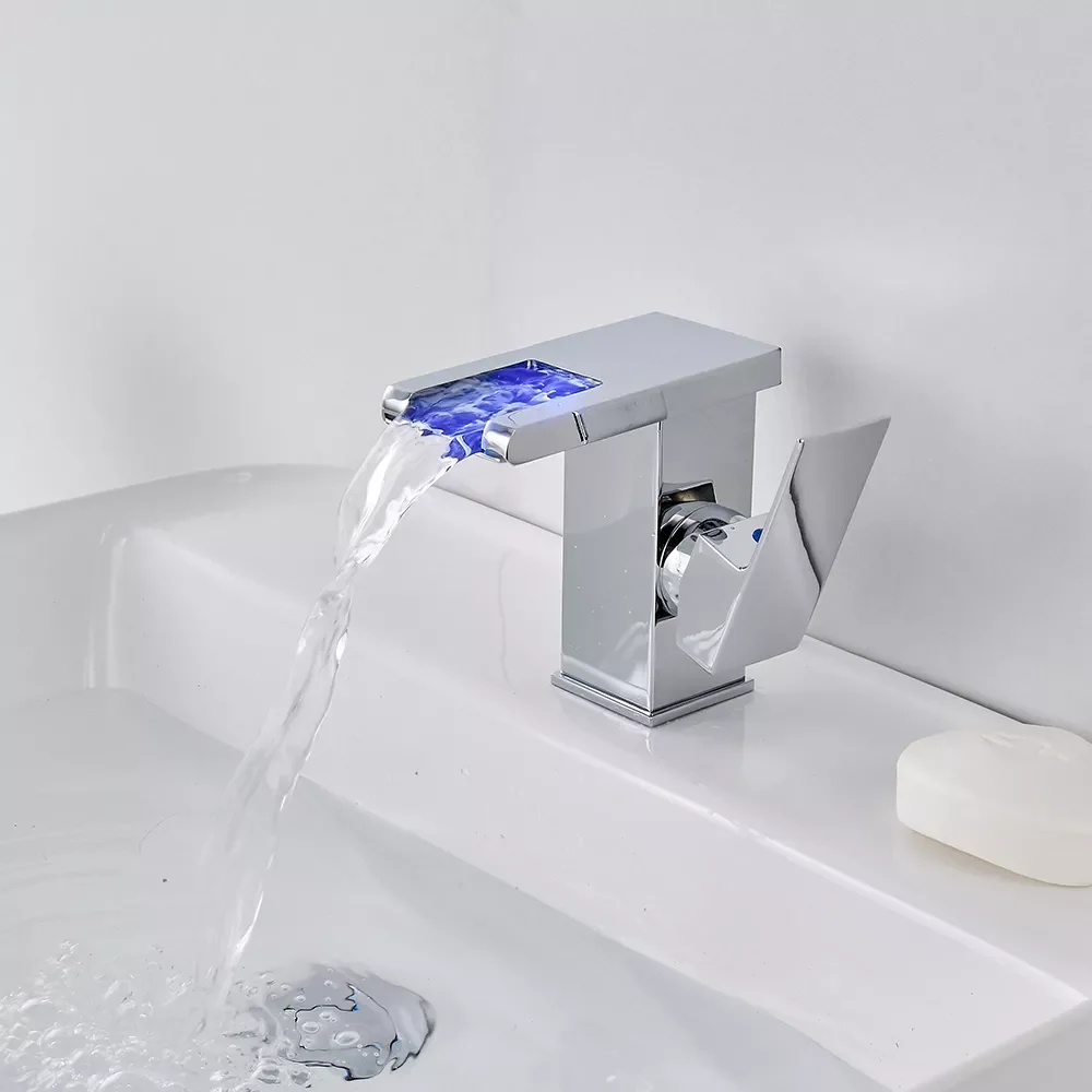 

Luxury LED Black Basin Faucet Tall And Short Tap Bathroom Single Handle Cold and Hot Water Flow Produces Electricity