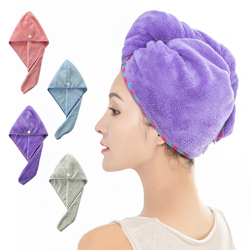 

Ladies Dry Hair Towel Microfiber Solid Color Quick-drying Strong Water Absorbent Hair Dry Cap Bath Shower Head Towel
