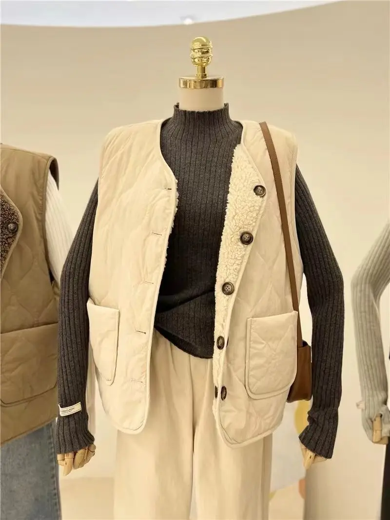 Двусторонний хлопковый жилет женское теплое пальто из овечьей шерсти зимнее