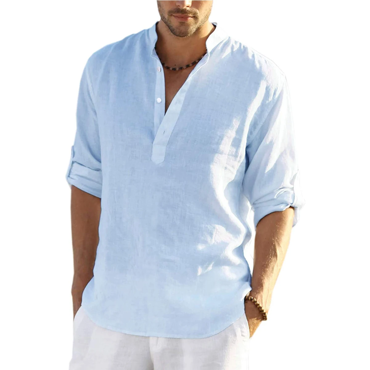 Men's Casual Long Sleeve Linen Shirts Fashion Autumn Spring Cotton Linen Blouse Shirts Handsome Men Shirt
