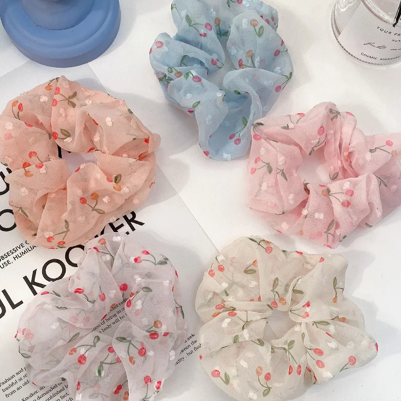 

Wholesale Blue/white/orange/pink Style Mesh Cherry Large Intestine Hair Band Headband Women's Headgear Hair Accessories AFS402