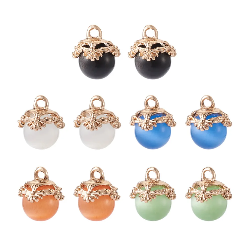 

10pcs Cat Eye Glass Charms Round Mixed Color Faux Crystal Pendant Necklace Bracelet Earrings DIY Jewelry Craft Making Findings