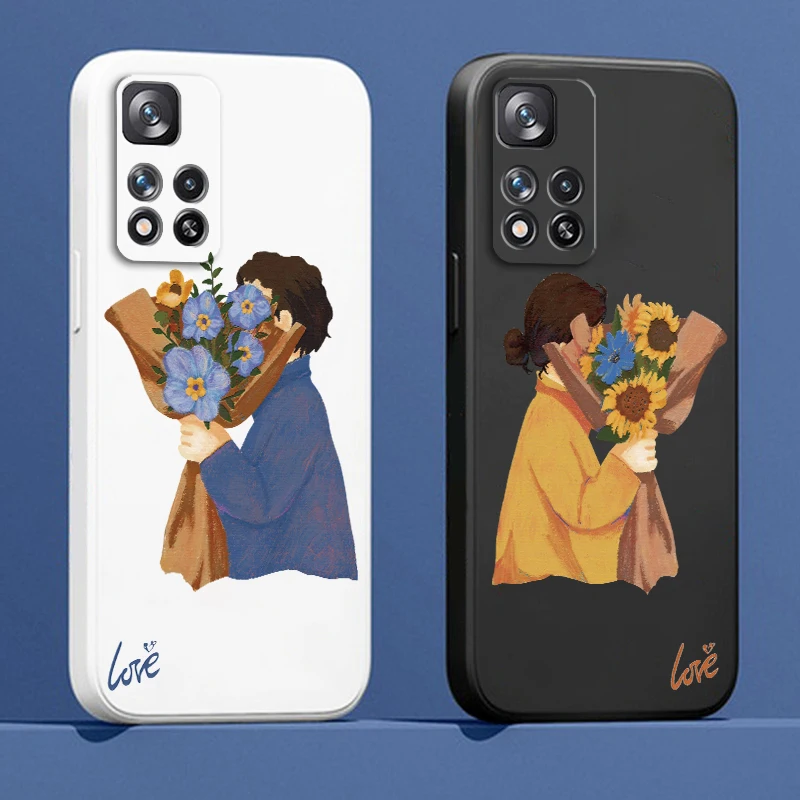 

Flowers Boy Love Girl Liquid Rope TPU Funda Phone Case For Xiaomi Redmi Note 11 11S 11T 10S 10 9S 9T 9 8T 8 Pro Plus 5G