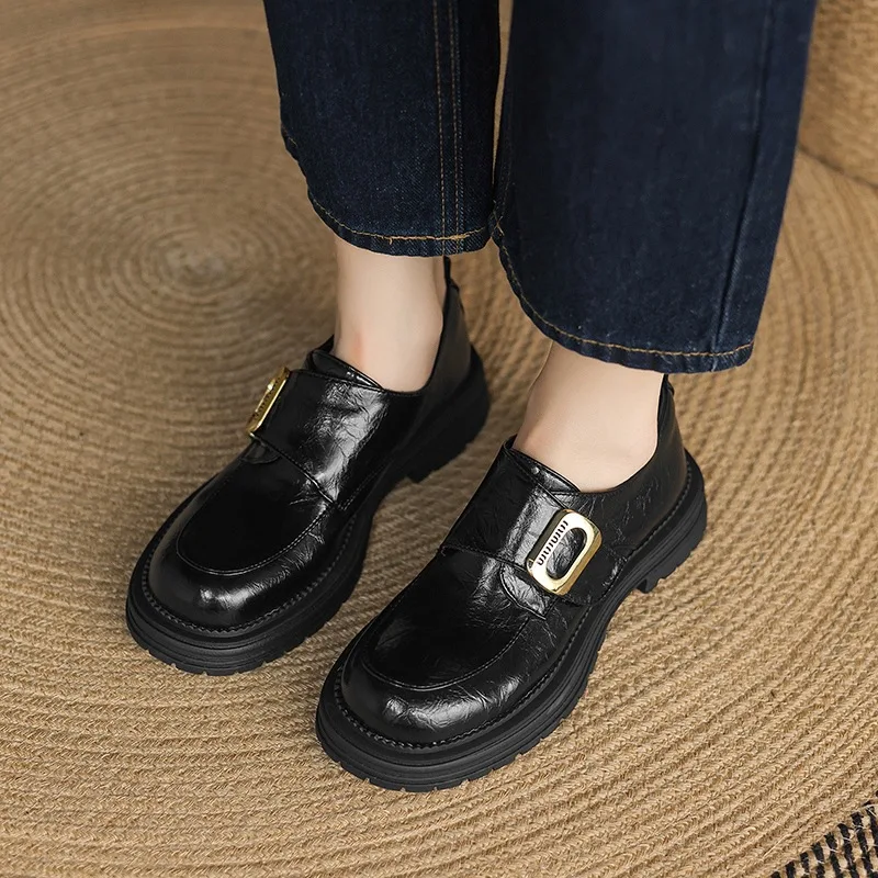 Женские туфли на платформе с круглым носком 35-43 черные/коричневые