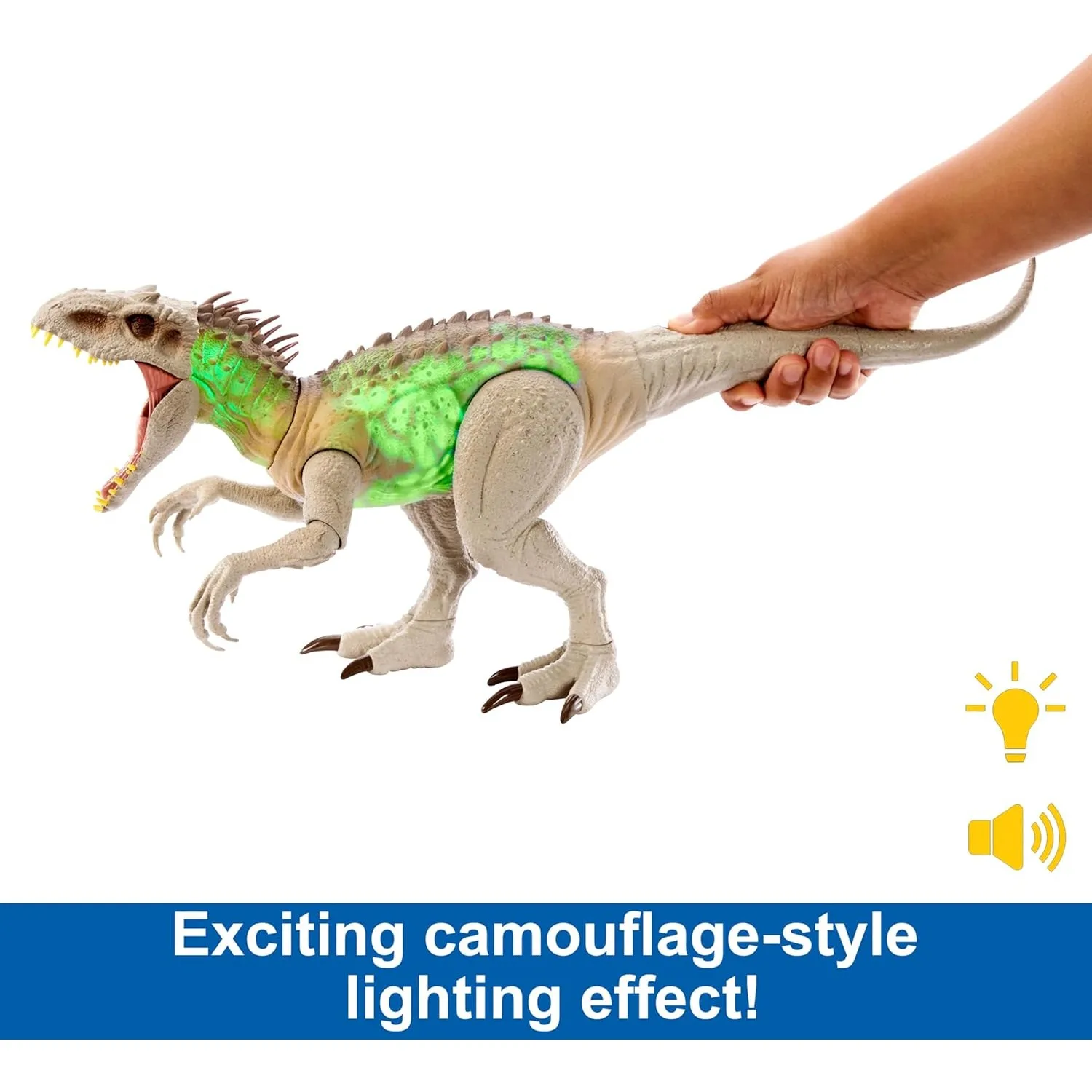 Фото Оригинальная камуфляжная игрушка-динозавр Mattel Jurassic World, Indominus Rex, фигурка со световыми звуками, игрушки для мальчиков №3