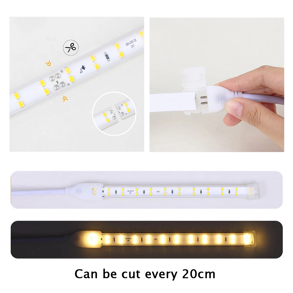 LED Strip 2835 20cm Cut 220V Double Row 120LED/m Flexible Light Ribbon With Power Plug EU UK Waterproof Backlight Decor For Home |