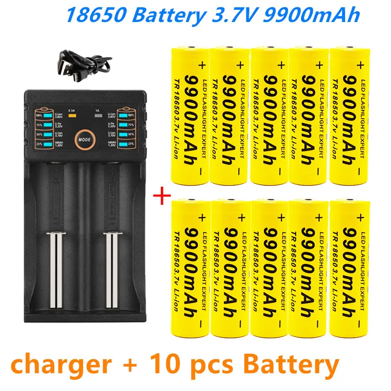 

Batterie Lithium-ion Rechargeable, 18650 V, 3.7 MAh, Avec Chargeur, Pour Lampe De Poche Led, Avec 1 Chargeur, 9900