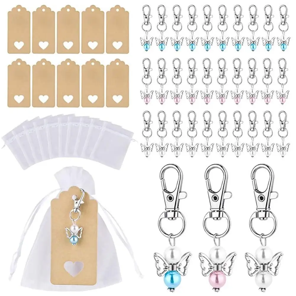 

30pcs Guardian Angel Key Ring Set With Organza Bag Paper Label Party Favours Thank You Gifts For Wedding Party