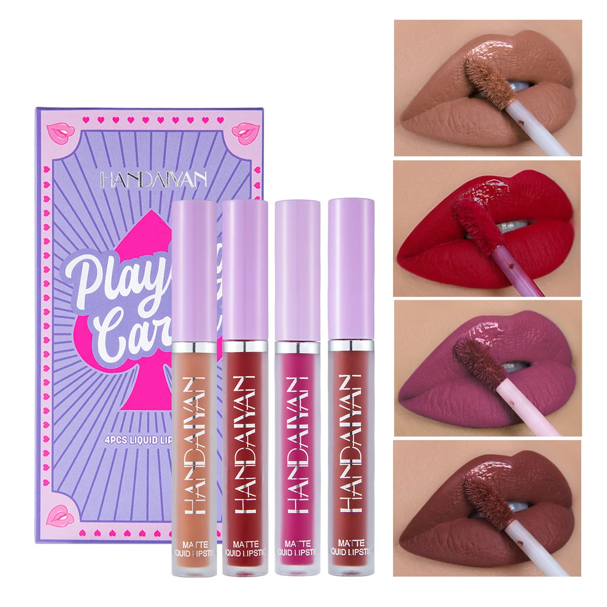 

HANDAIYAN 4 Colors/box Matte Liquid Lipstick Kit Women Makeup Set Matt Lipstick Lips Make up Cosmetics Tint Lip Gloss Waterproof