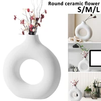 nordic circular hollow ceramic vase donuts flower pot home decoration accessories office desktop living room interior decor gift