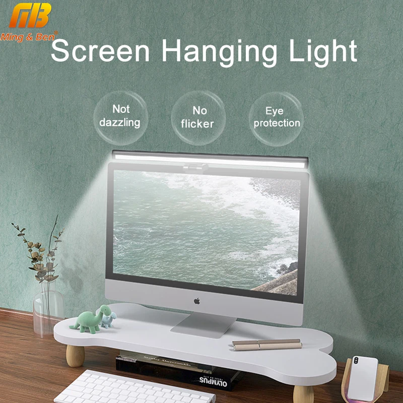 

MINGBEN LED Screen Hanging Light Stepless Dimming Cold Warm Netural White Computer Monitor for Study Work Computer Table