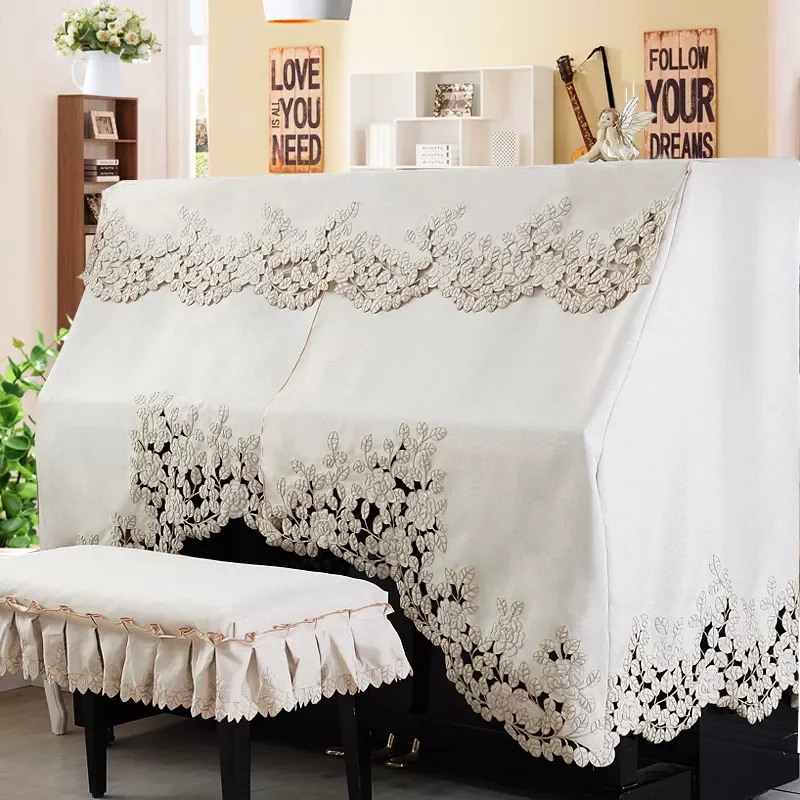 

Half and Full Piano Cover with Stool Cover Style Contains Romantic European Leaves Chiffons Lace Dust-Proof Piano Covers