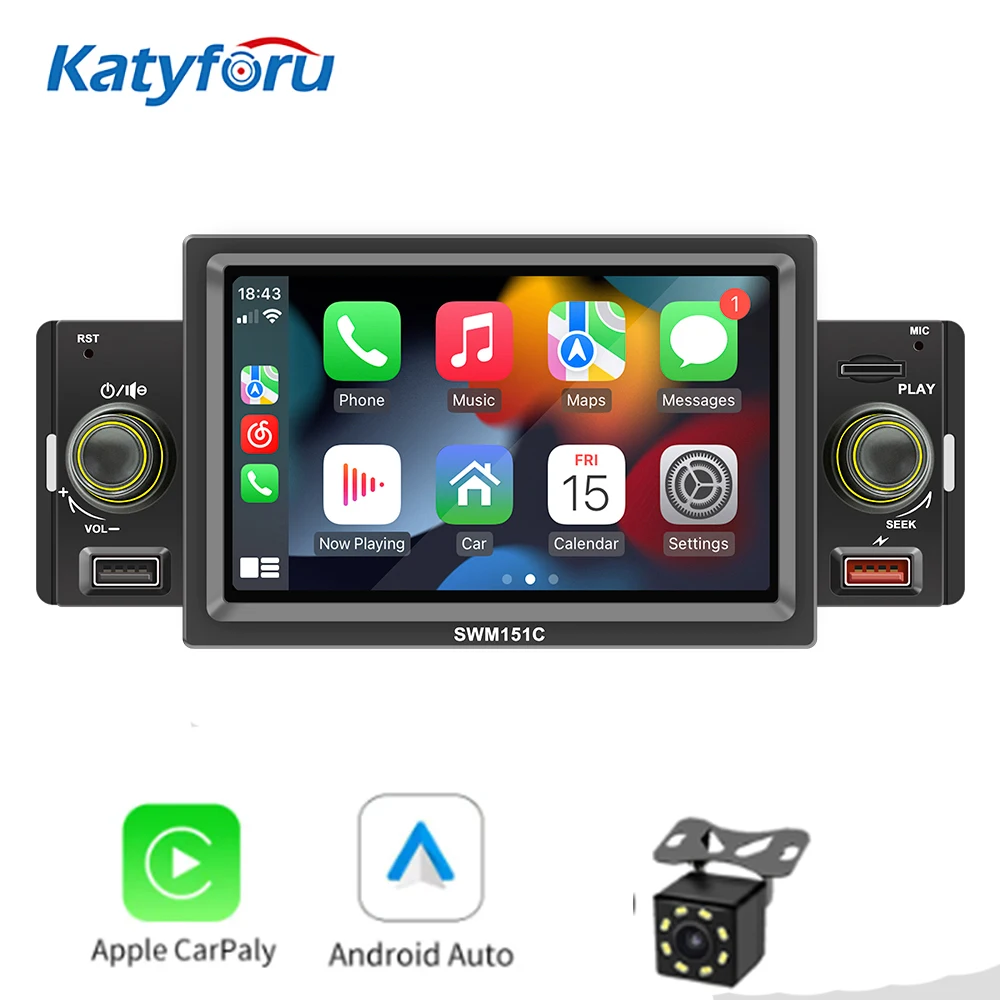 

5" Radio 1 Din Android Carplay Android Auto Car Multimedia Player Car Accessories Carlinkit Som Automotivo Bluetooth voiture
