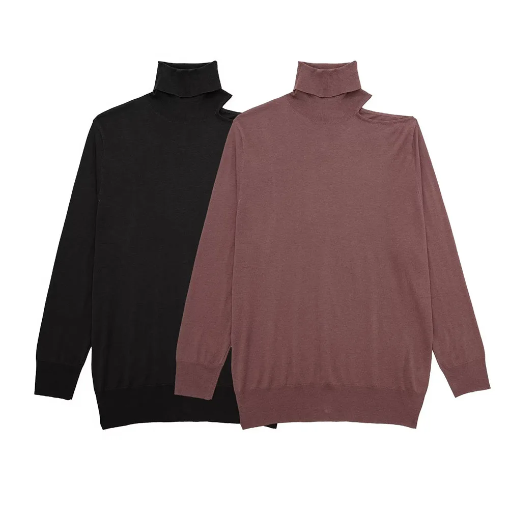 

The new fall/winter 2022 women's fashion solid-color stand-up collar chic one-shoulder hollow knit