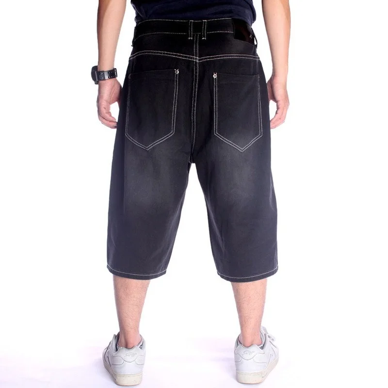 European and American Trend Washed Black Casual Hip-hop Skateboard Cropped Pants Trendy Men Hip-hop Jeans wide leg jeans