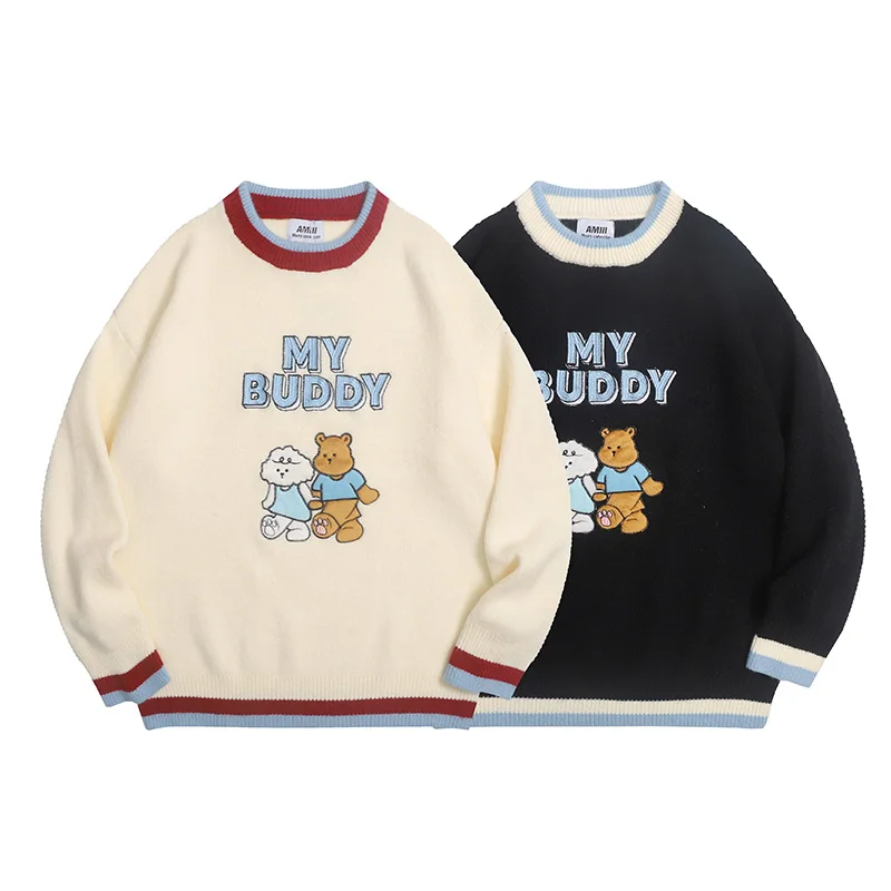 Cute Bear Sweater Autumn Vintage Japanese Harajuku Vintage  Mens Loose Knitted Y2K Women Hip Hop Streetwear Knitwear