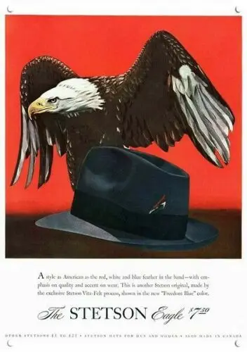 Фото 1p,1942 STETSON EAGLE FREEDOM BLUE ШЛЯПА ДеКОРАТИВНАЯ МЕТАЛЛИЧЕСКАЯ ЗНАКА «Белоголовый орлан» №1