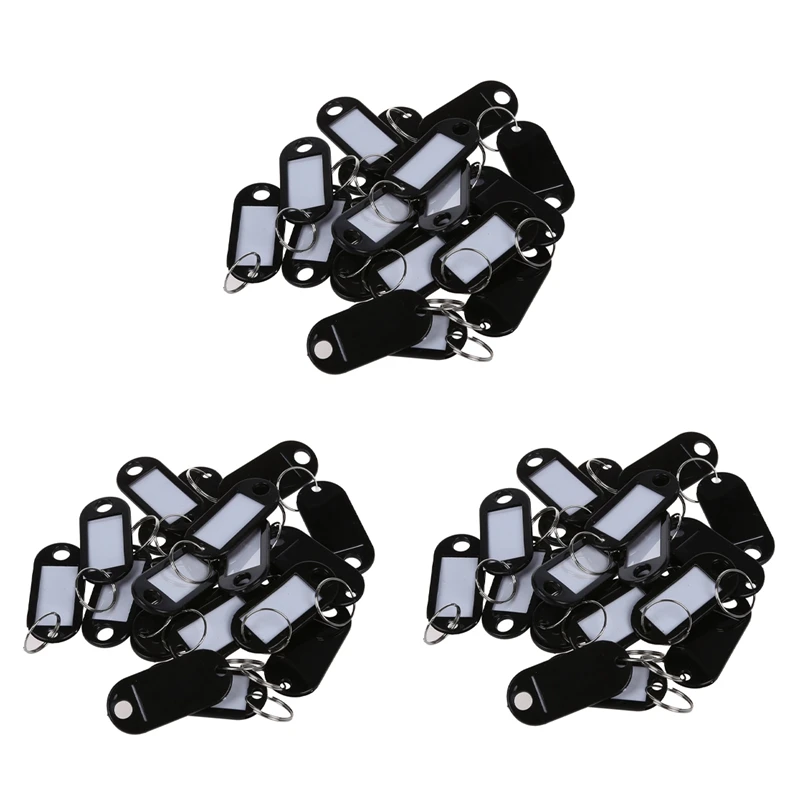 

60 Pcs Key ID Label Tags Split Ring Keyring Keychain Black