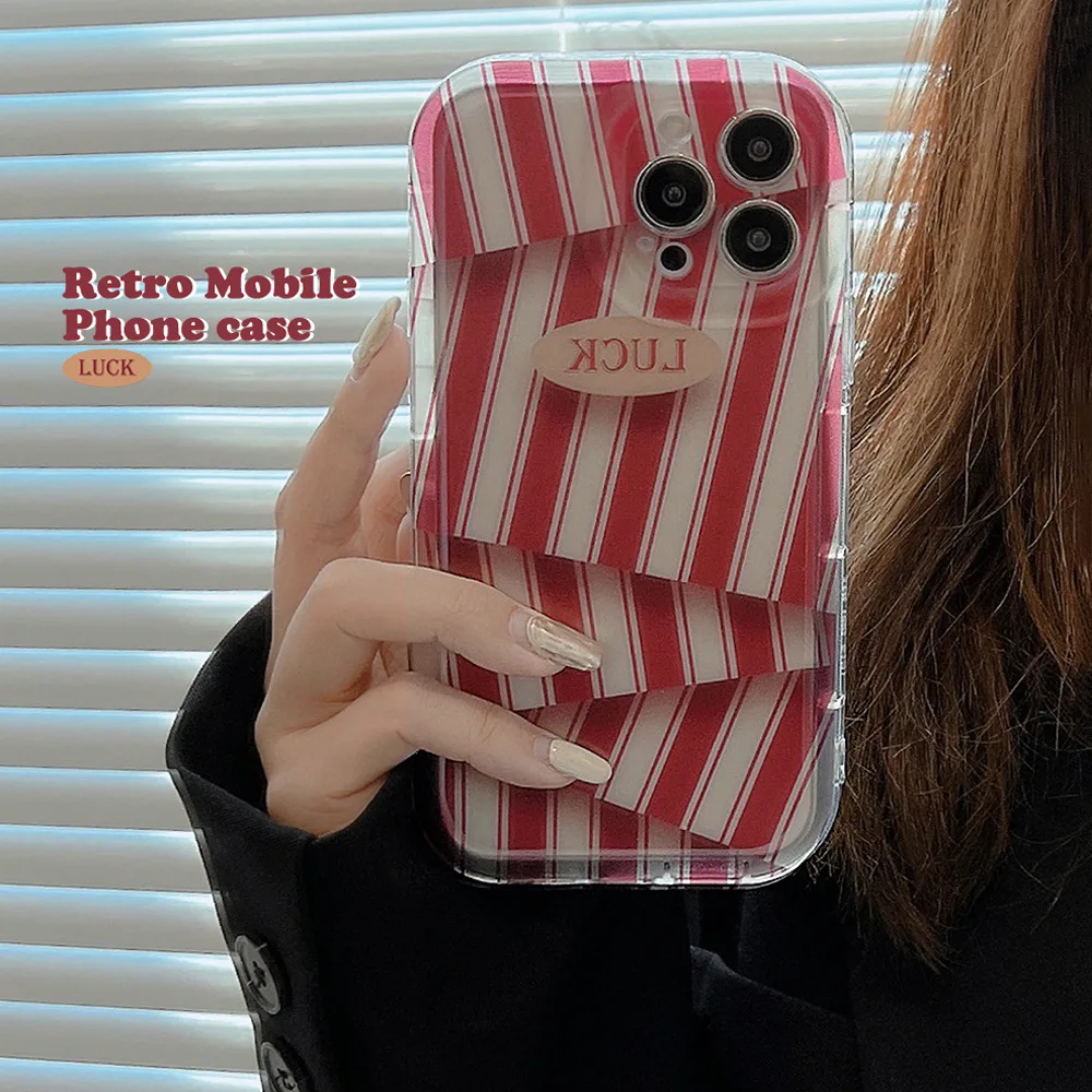 

Retro Stripes illusion folding art Transparent Phone case For iPhone 14 13 11 12 Pro Max 14 Plus case cute Geometry Soft Cover