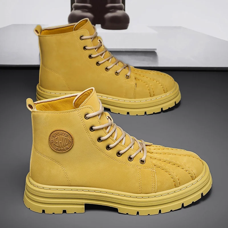 Модные коричневые мужские ботинки с высоким берцем роскошные классические на