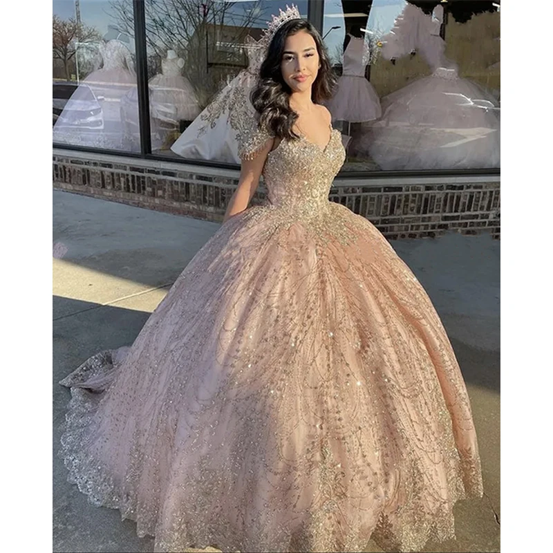 

2022 Princess Blingbling Quinceanera Dress Off Shoulder Sweetheart Beading With Applique Ball Gown Luxurious Robe De Soirée