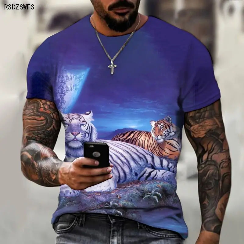 

Beast Tiger Wild Wolf 3D Printing Animal Series Men's Summer Short Sleeve Oversized T-shirt 5XL o-neck Casual Fashion Street