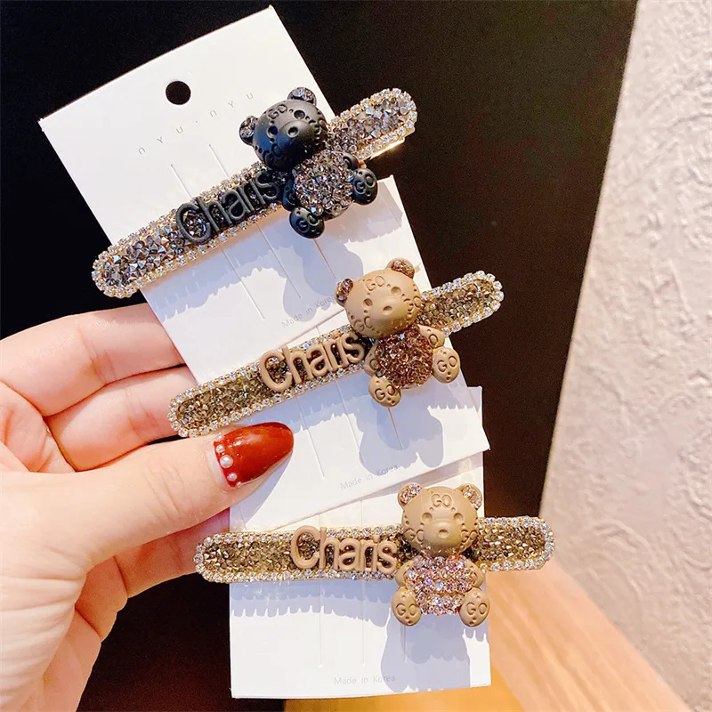 

Crystal Women Bear Hairpins Hair clips Barrettes Korean Handmade Lace Flower Head wear Accessories