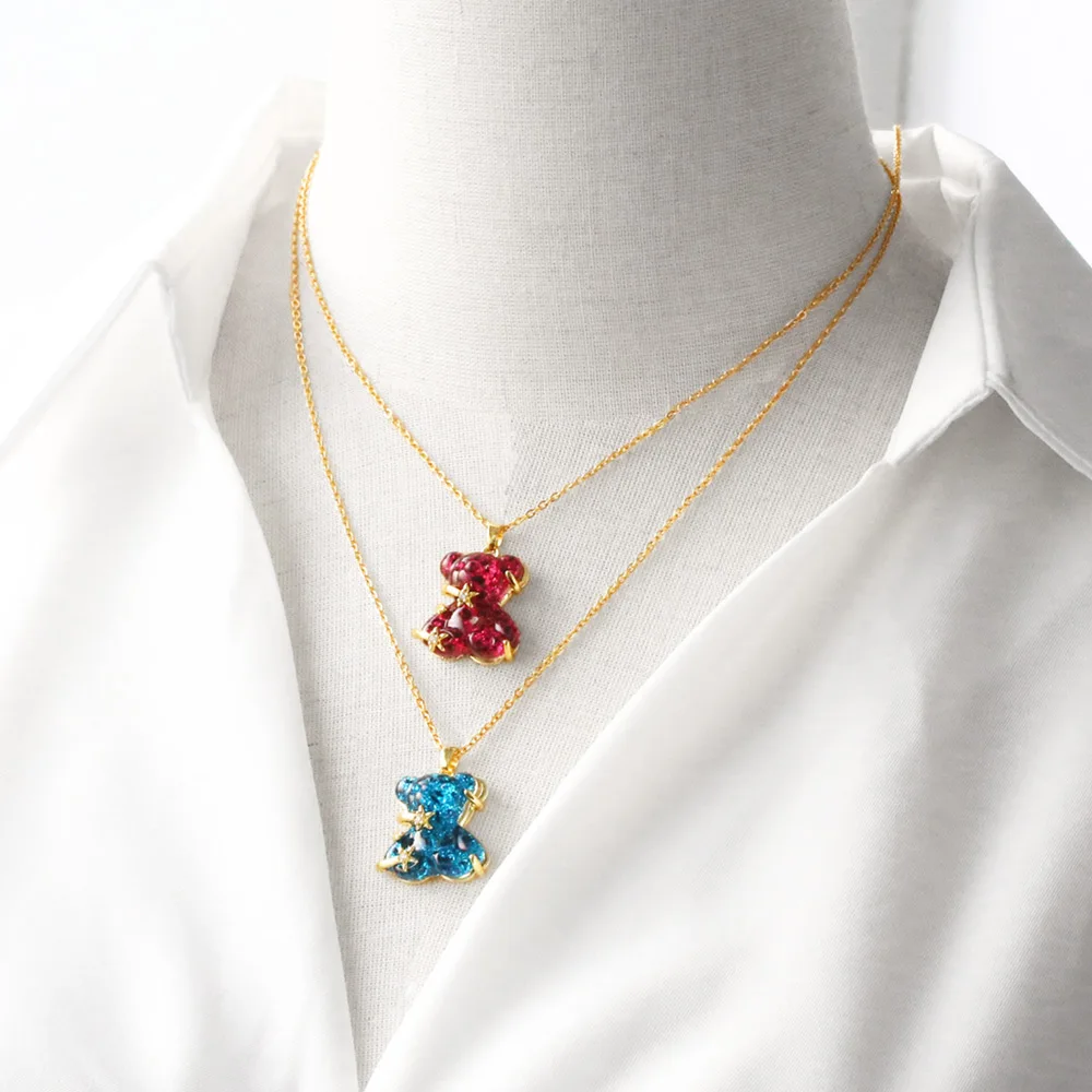 FLOLA милые акриловые ожерелья с плюшевым мишкой для женщин медные позолоченные со