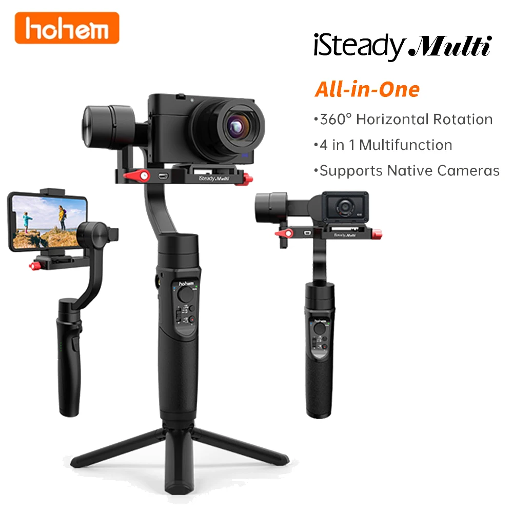

Hohem iSteady Multi Gimbal All-in-one 3-Axis Handheld Stabilizer Selfie Stick Tripod for Sony Compact Camera GoPro 9 Smartphone