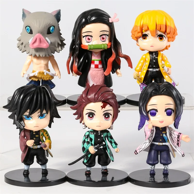 

Demon Slayer Kamado Tanjirou Nezuko Agatsuma Zenitsu Hashibira Inosuke Tomioka Giyuu Kochou Shinobu PVC Figures Toys 6pcs/set