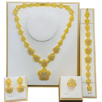 popodion 24k jewelry set of four size flower womens necklace earrings ring bracelet chd20839
