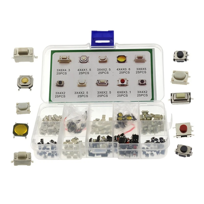 

250Pcs Car Remote Control Key Switch Repair Small Switch Tactile Push Button Switches Component Package Micro-Switches