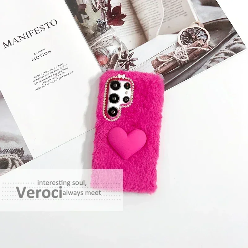Пушистый меховой 3D чехол для телефона с сердечками Huawei Magic 6 5 4 Lite Pura 70 Ultra P70 P60 Pro