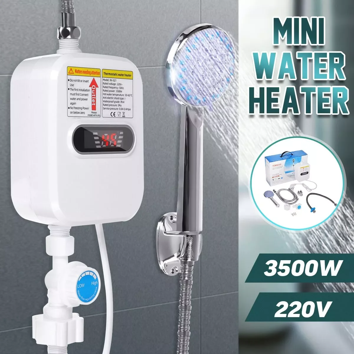 3500W  Thankless Mini Instant Hot Water Heater bathroom Faucet Tap Heating 3 Seconds Instant Heating
