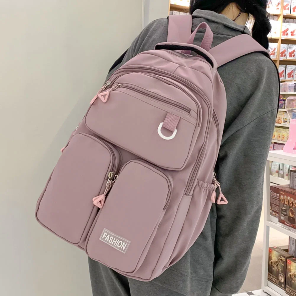 

Fashion Women's Backpack Female Large Capacity Zipper Closure Daypack Rucksuck Satchel Waterproof Nylon Multi-Pockets Knapsack