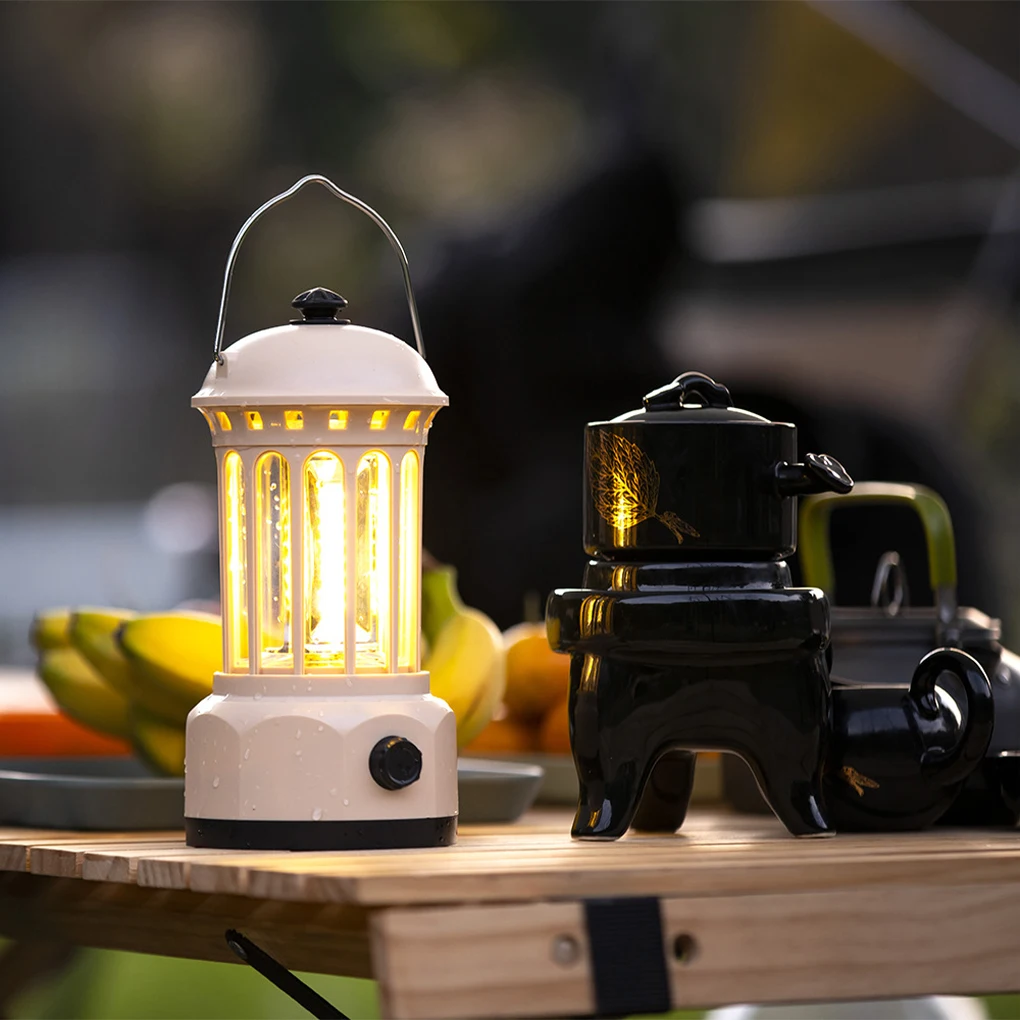 

Светодиодный лампа для кемпинга в стиле ретро, Подвесная лампа для палатки, водонепроницаемое освещение для кемпинга с регулируемой яркостью, аварийный фонарь с аккумулятором для улицы