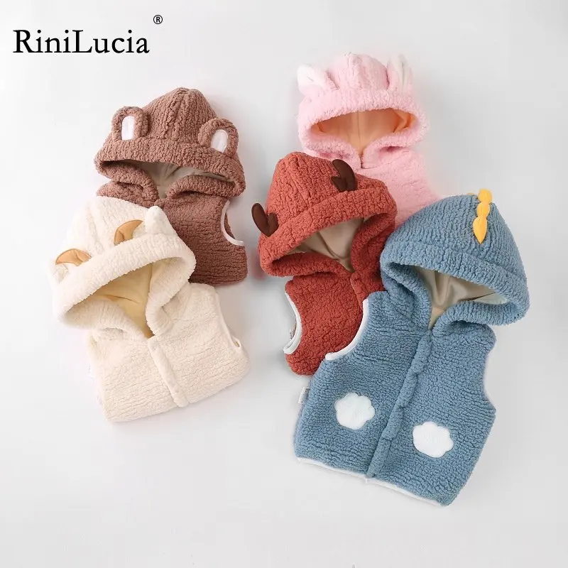 

RiniLucia Autumn Winter New Boys Girls Sleeveless Hooded Vest Jacket Cartoon Coat Kids Warm Lambs Wool Vest Outwear Clothes
