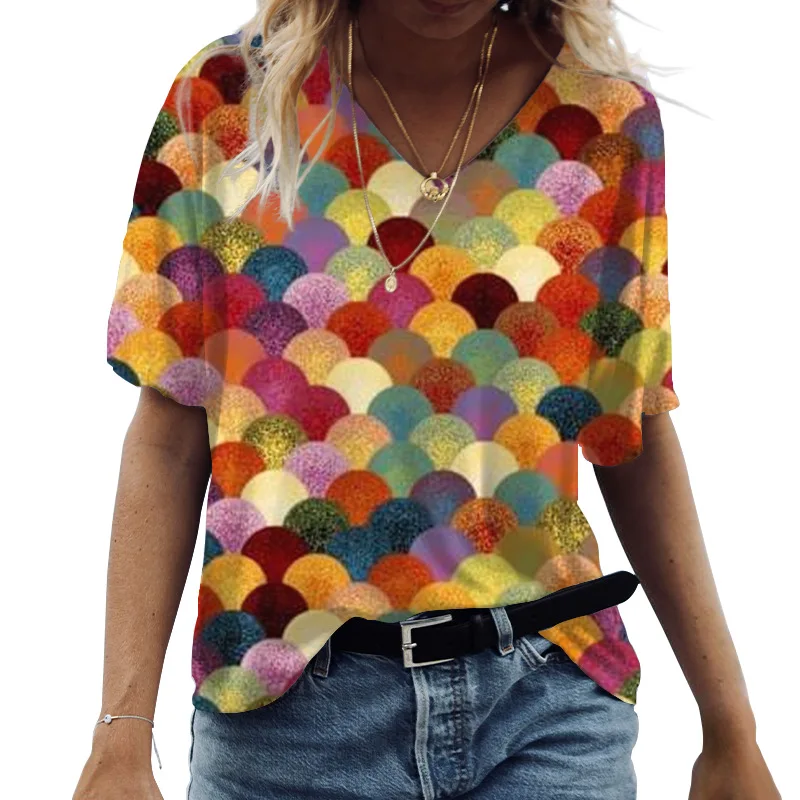 Женская футболка с коротким рукавом и V-образным вырезом в европейском