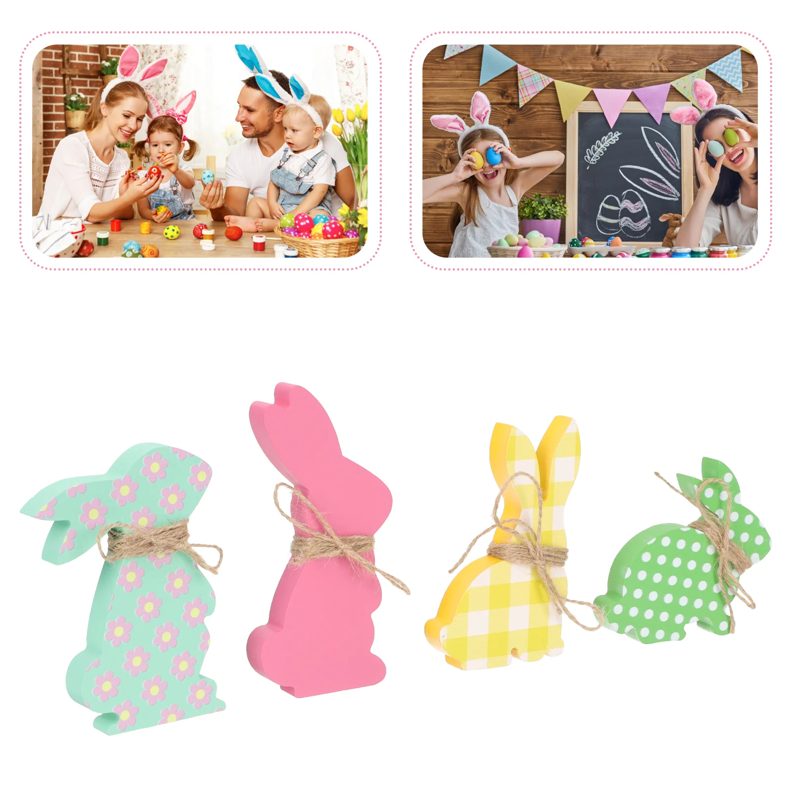 

Bunny Decor Rabbit Easter Desktop Ornament Wooden Wood Signs Table Ornaments Decorative Home Tray Sign Accessories Party