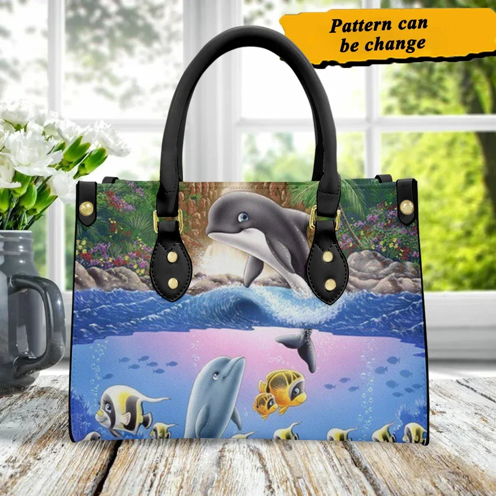 Новые синие женские сумочки с ручками прекрасный мультяшный дельфин