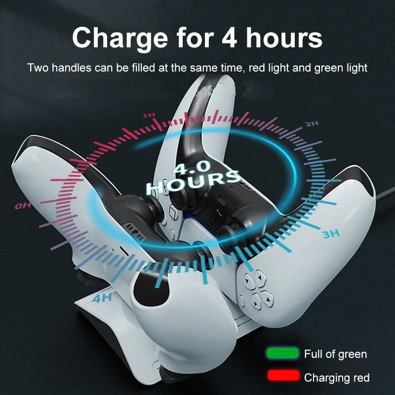 

Built-in Protector Chip Stable Charging Base Compact Ps5 Dual Controller Charger Fast Charging Lightweight White Type-c Black