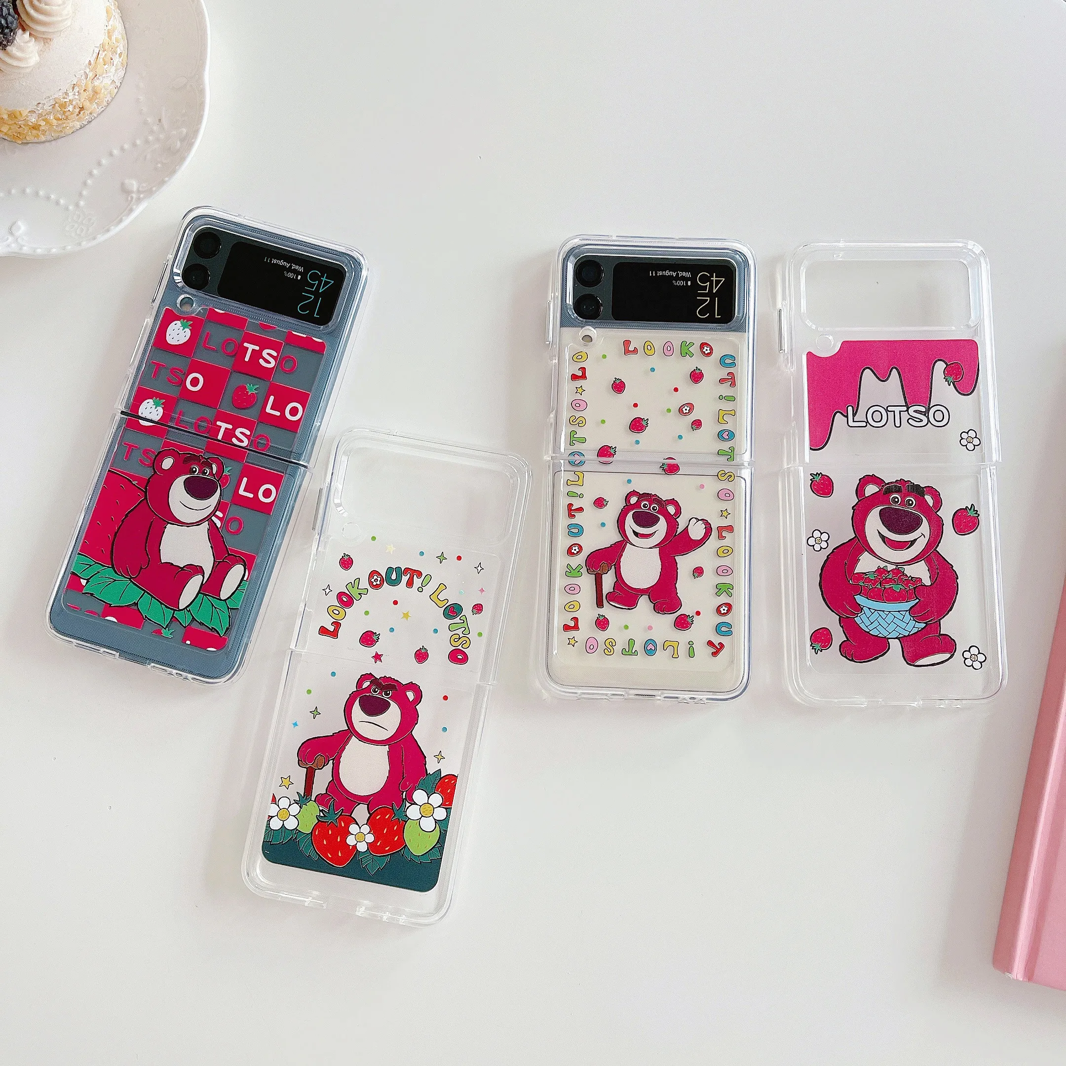 

Милый чехол для телефона с рисунком клубники, лотса, медведя для Samsung Z Flip 3 5G ZFlip3 Flip3 f7110 прозрачный противоударный Прозрачный чехол для Galaxy