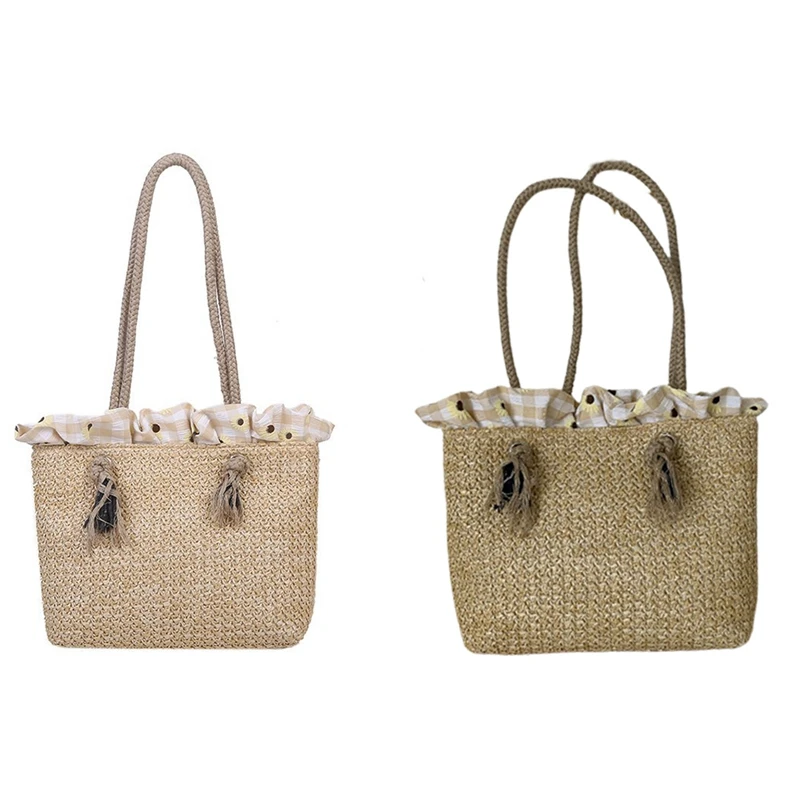 

NEW-Woven One-Shoulder Handbags Outdoor Fashion All-Match Casual Ladies Beach Handbags
