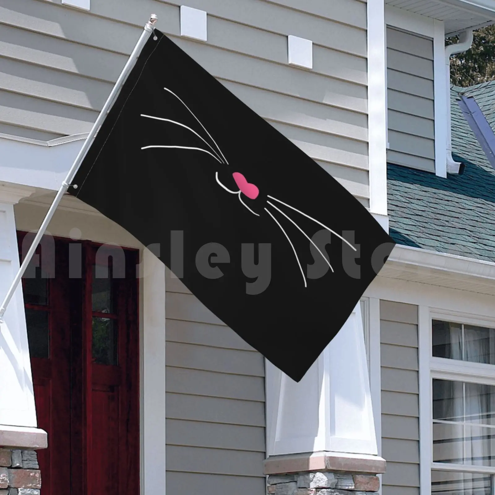 Белый кошачий нос с розовым сердцем флаг автомобиля забавная черная кошка лицо