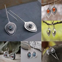 vintage silver color multilayer metal shell earring for women statement earrings blue stone heart 2022 jewelry