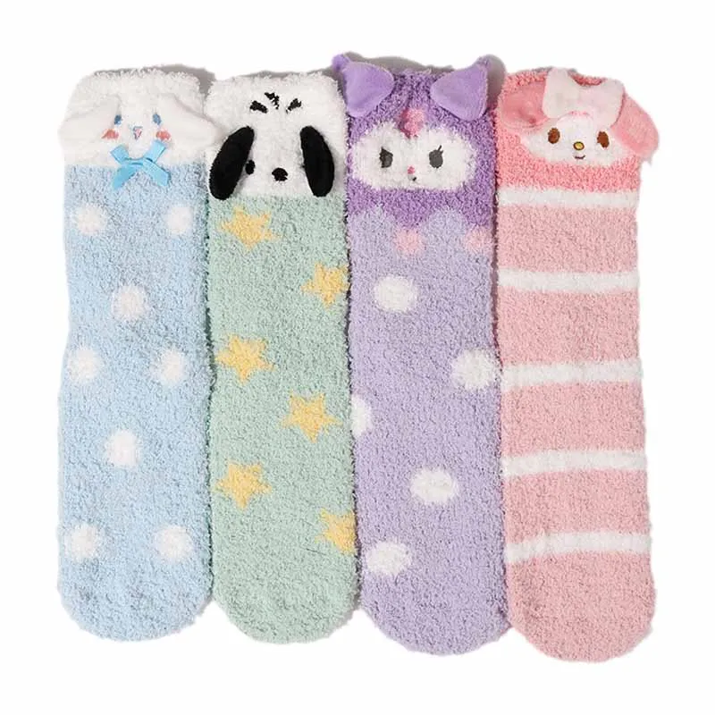 

Sanrios Mid Tube Socks Kawaii Cinnamoroll My Melody Kuromi Pochacco Cartoon Cute Home Thicken Thermal Floor Socks Birthday Gift