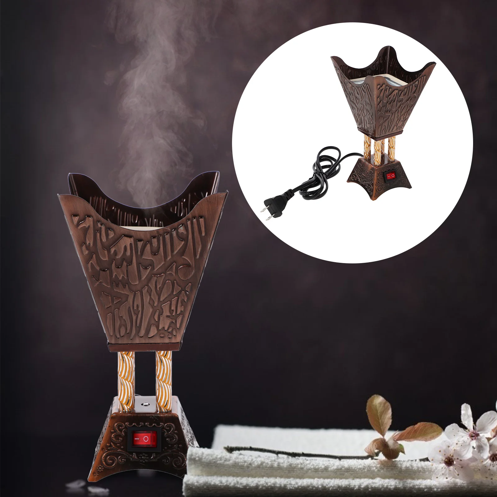 

Electric Incense Burner Arabic Incense Holder Vintage Aroma Burner Oud Frankincense Candle Stand Tabletop Metal Censer Middle